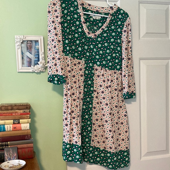 Boden Mollie dress mod floral print green peach navy tea bohemian 4R - Picture 2 of 6